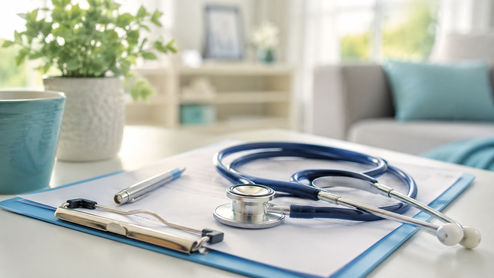 Stethoscope on a clipboard — symbolizing professional care planning.